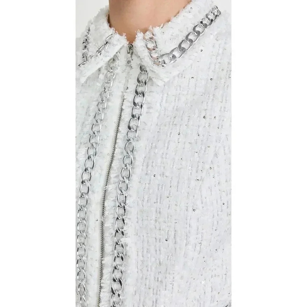 Alice + Olivia Womens White Ellis Chain Trim Tweed Collared Mini Dress S… - Picture 12 of 16
